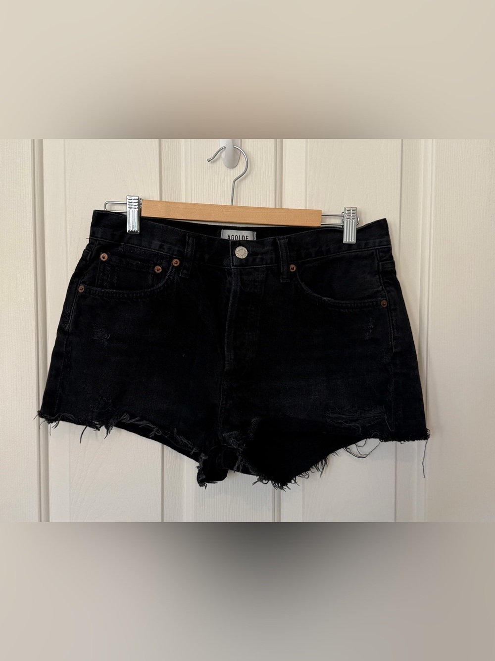Agolde Black Distressed High-Rise Jean Shorts